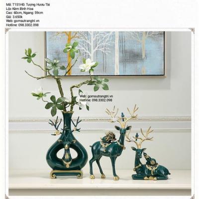 TƯỢNG HƯƠU TÀI LỘC KÈM BÌNH HOA